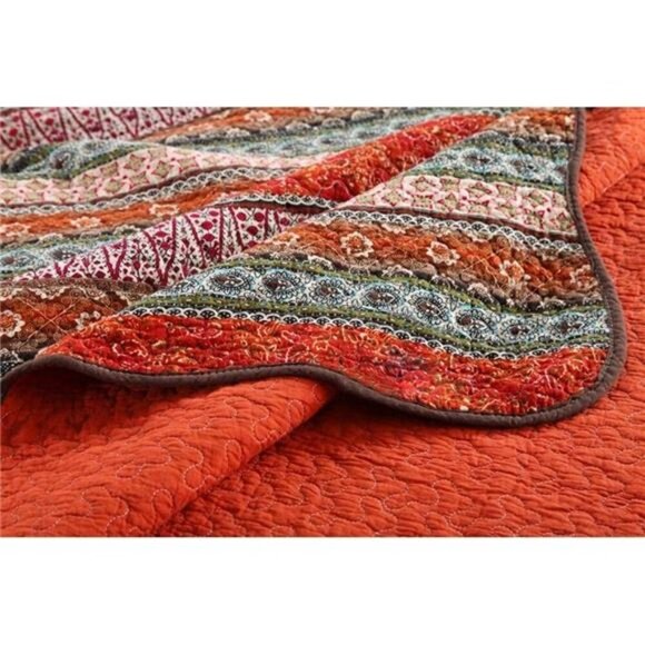 Striped Classical Cotton 3-Piece Patchwork Bedspread Quilt Sets, Queen Size - Picture 6 of 7